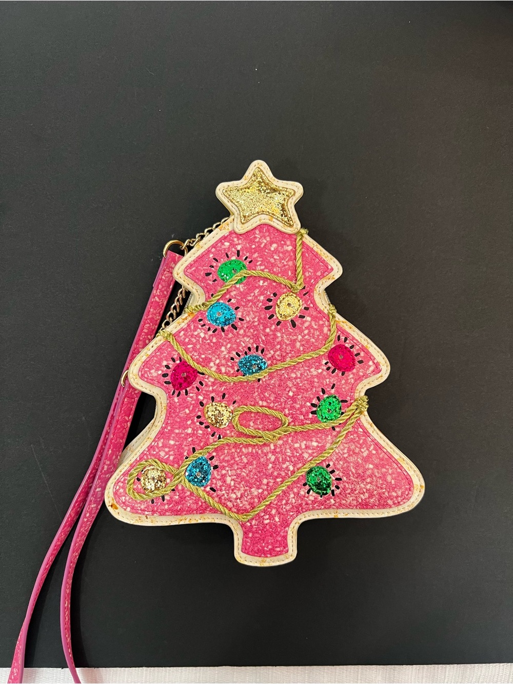 Betsey Johnson Cream and Pink Glitter Novelty light up Tree Crossbody bag